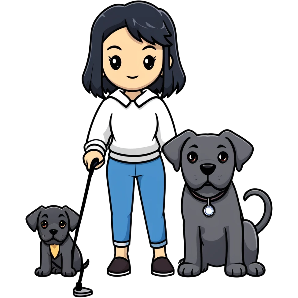 Woman with long black hair holding a black Cane Corso dog with cropped ears emoji
