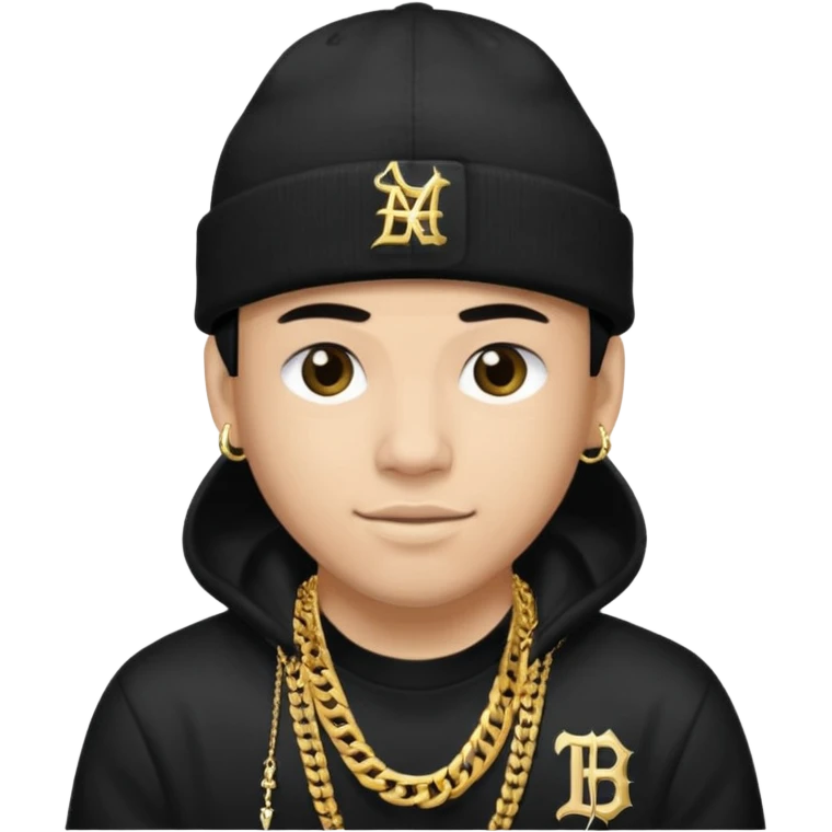 rapper da trắng full đen có mũ len hãng MLB
 emoji