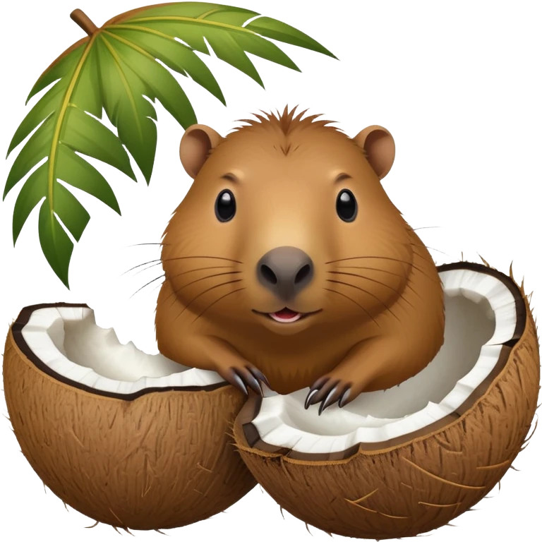 Capybara face emerging from a coconut with its shell partially open emoji