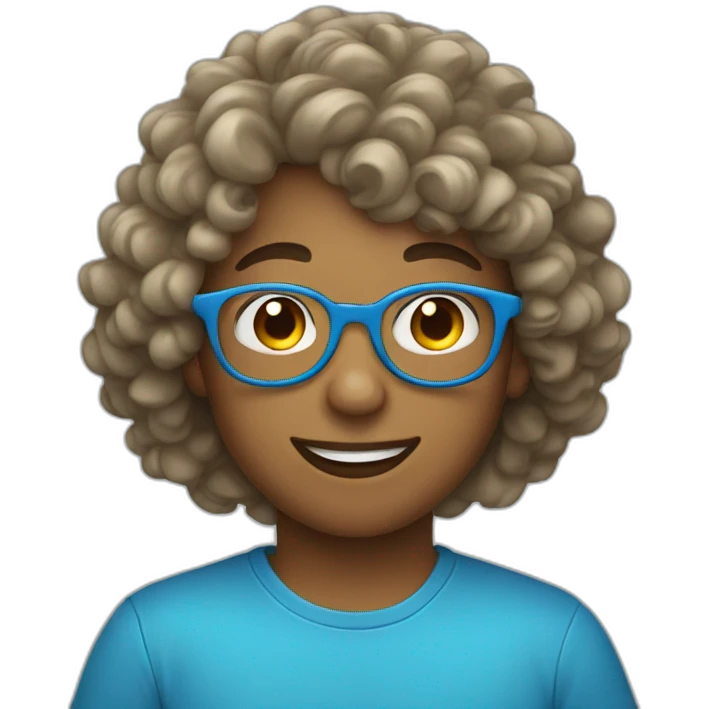 Boy with long curly hair and round blue glasses emoji
