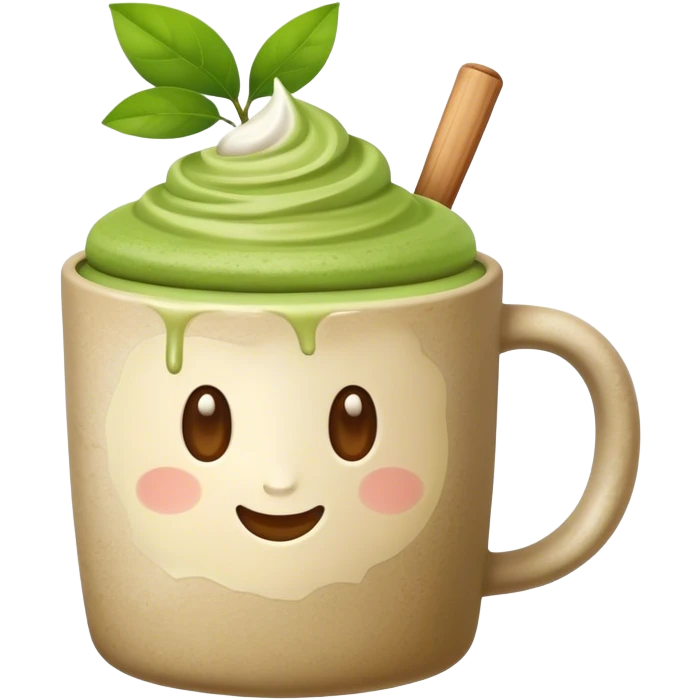 realistic Matcha latte in beige stone mug emoji