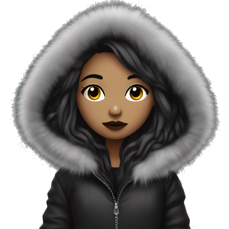 Cold goth girl in winter coat with fur hood emoji