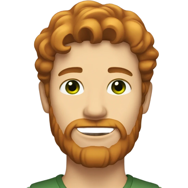 man with shoulder length wavy brown hair, green eyes, and ginger beard emoji