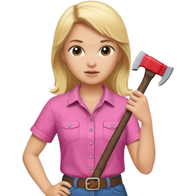 lumberjack blonde woman holding axe pink shirt emoji