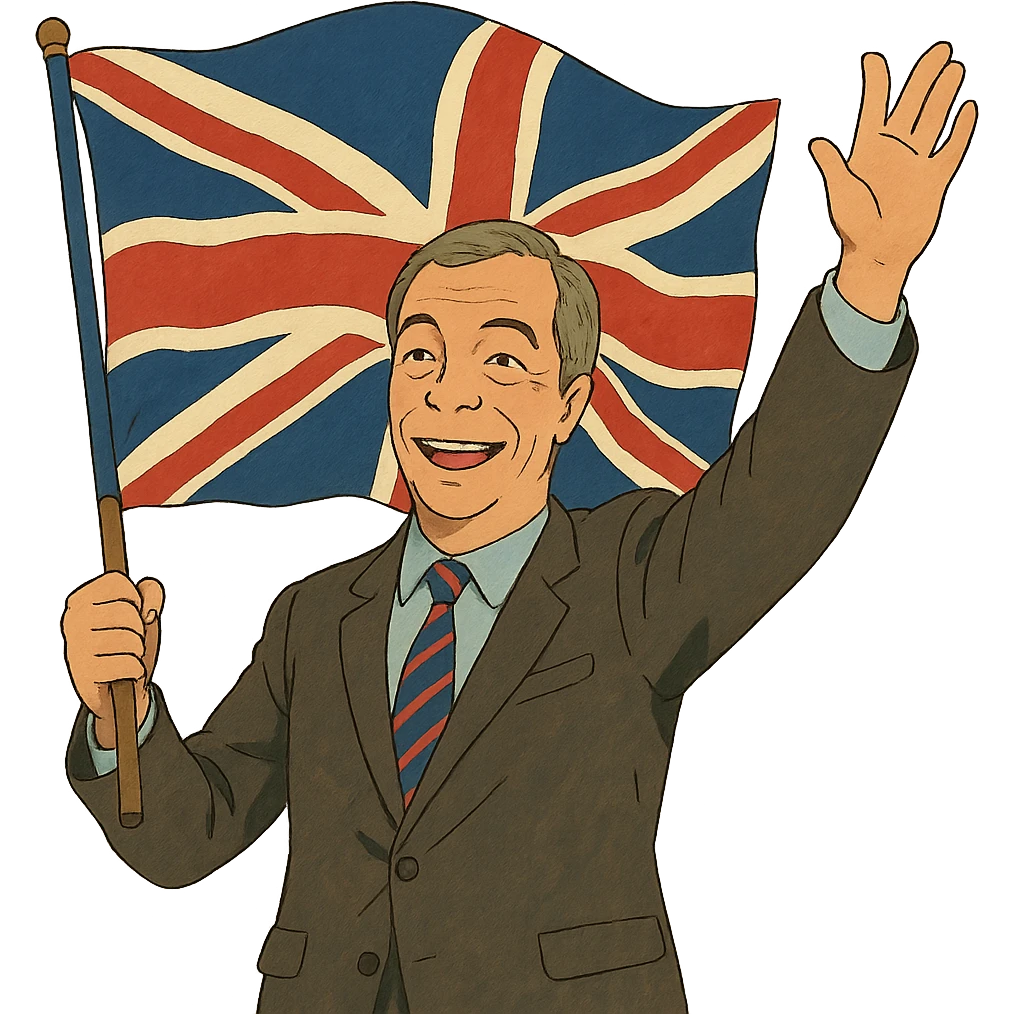 Nigel Farage waving a flag emoji