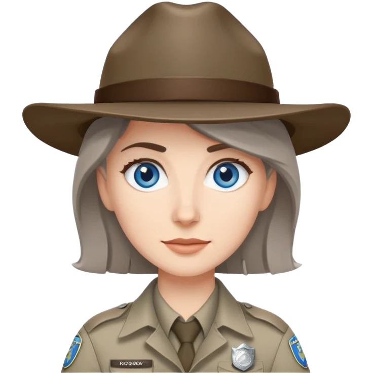 white woman park ranger with blue eyes and brown and gray hair emoji