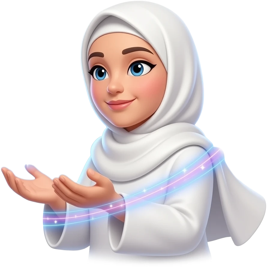 A beautiful woman in a pearl-white satin hijab flying her left around a glowing Patreon logo made of crystalline light. Swirling trails of celestial energy and stardust surround her hands, shiny light text: 'What do they get in?'. Isolated on white, soft pastel colors, 3D icon style, ultra-detailed emoji