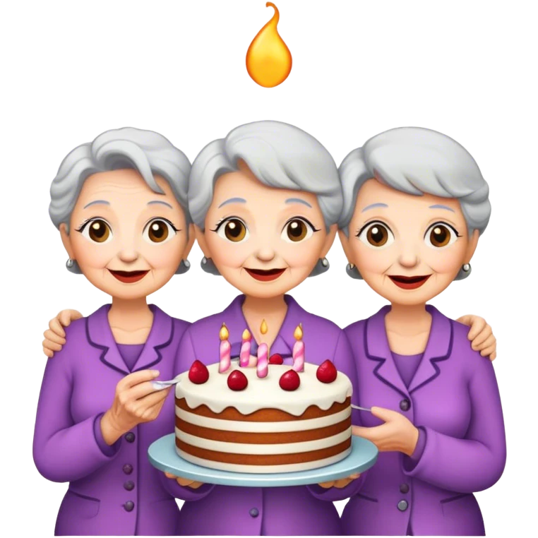 Three old ladies a holding cake each emoji