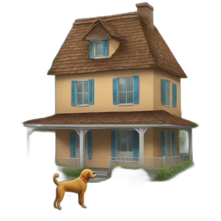 Une maison abandonner avec un chien devant  emoji
