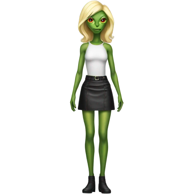reptilian alien woman, blonde, in blck leather mini skirt, full body emoji