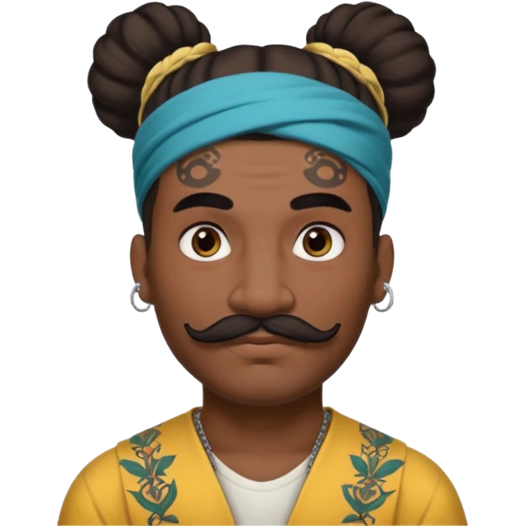 single big bun hair man and mustache and face tattoos very heavy and headband emoji