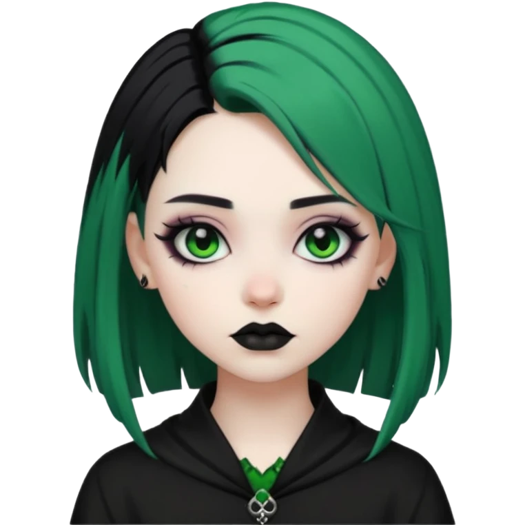 Goth girl with black and green hair emoji