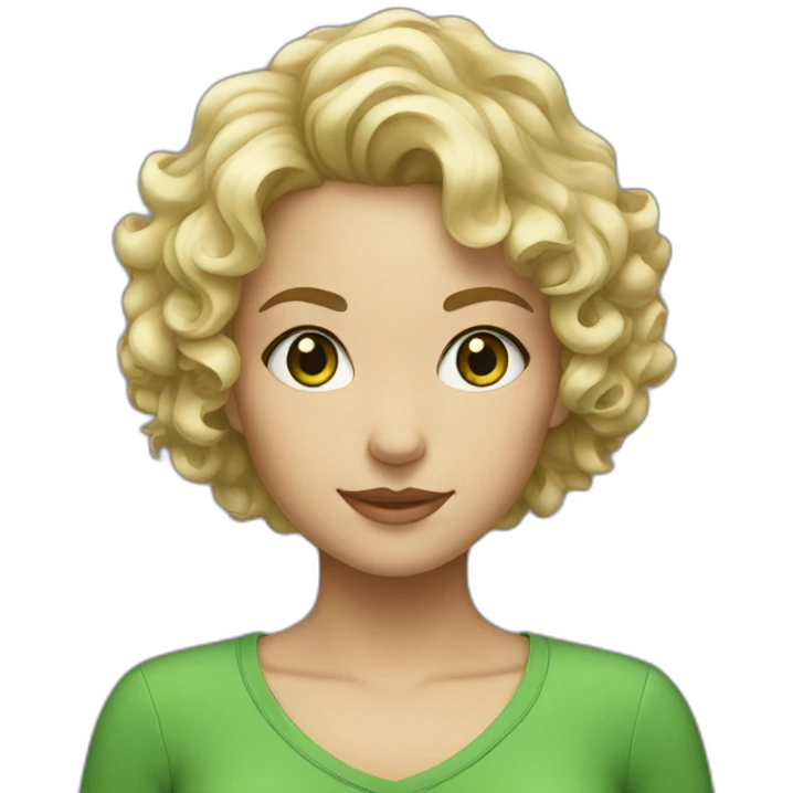 a girl with short curly hair blonde and green eyes emoji