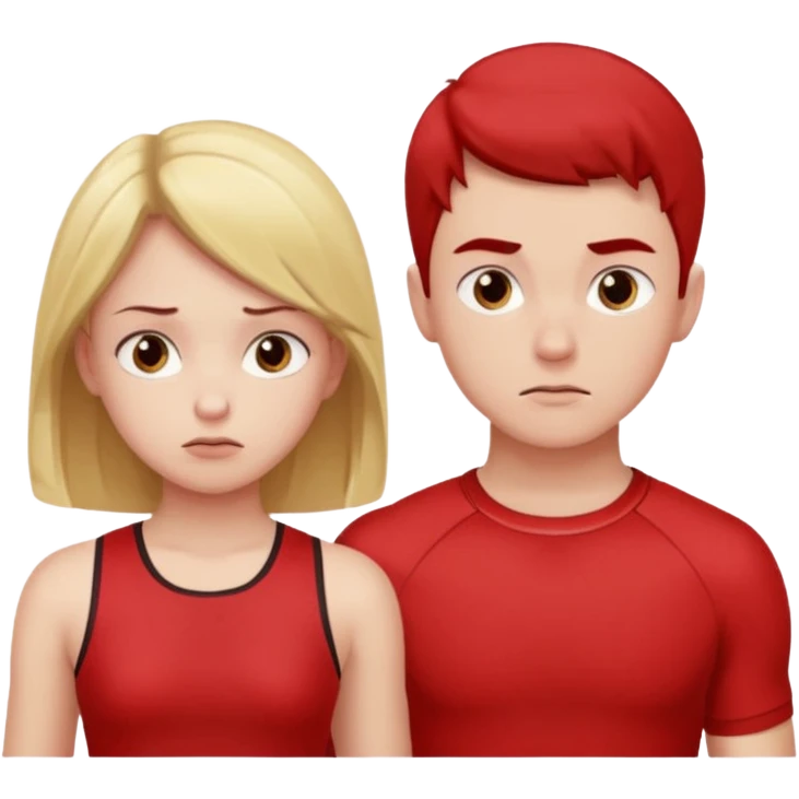 Girl and boy in red gym clothes who are thinking about something emoji