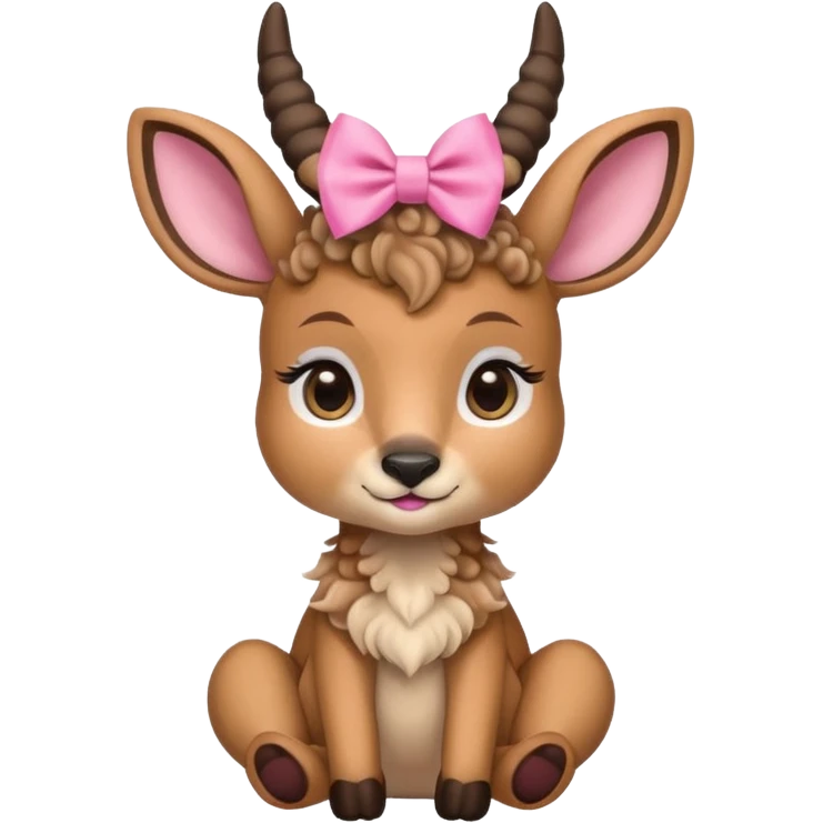 cute gazzelle with curly fur, sitting down, wearing a pink bow on its head.   emoji
