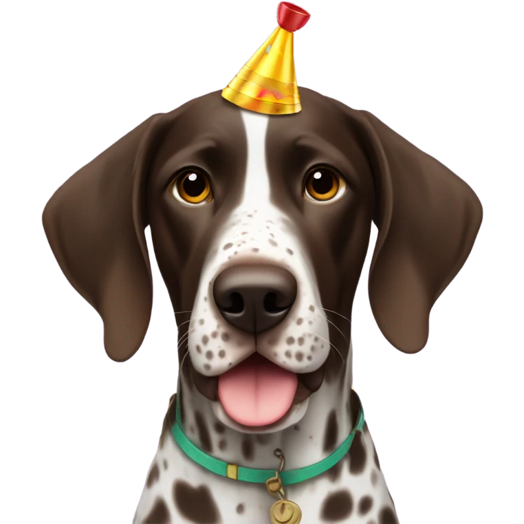 German shorthair with party horn and confetti emoji