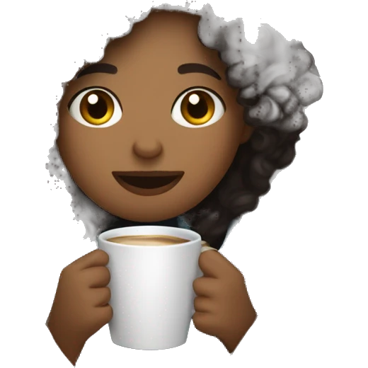 Curly Dark hair girl inside a blanket sipping coffee eyes closed emoji