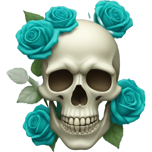 Skull with several teal teal roses on top left emoji