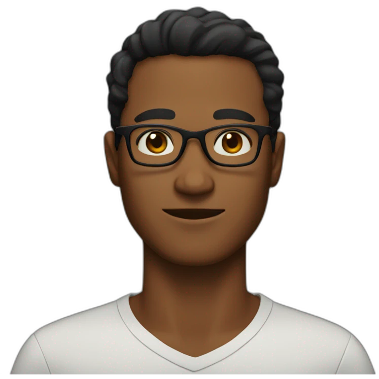 A brown-skinned guy with black eyes, wearing glasses, and his hair is black and red emoji