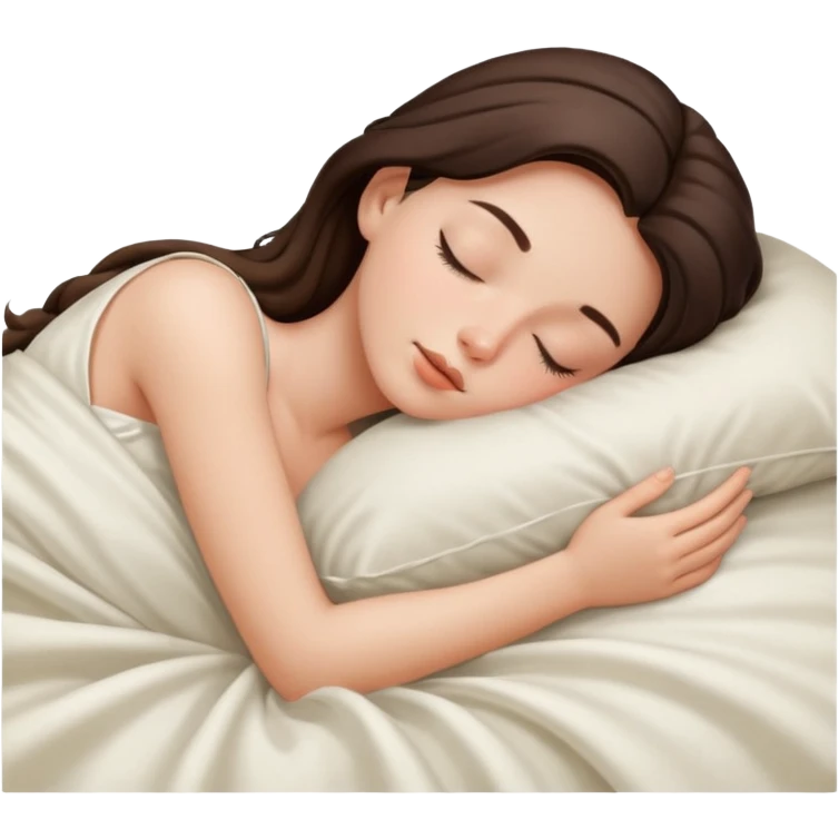 sleeping brunette girl cozy under smooth silk sheets emoji