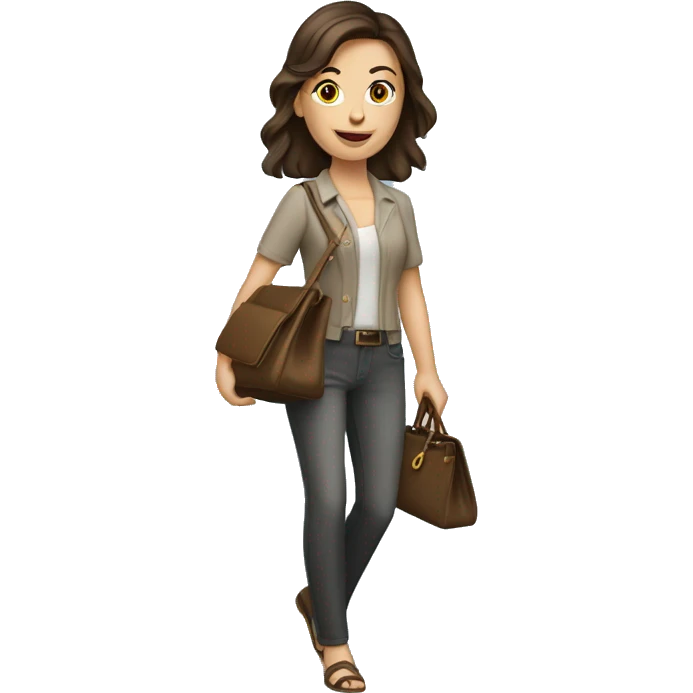 brunette caucasian woman dressed nice walking with a purse emoji
