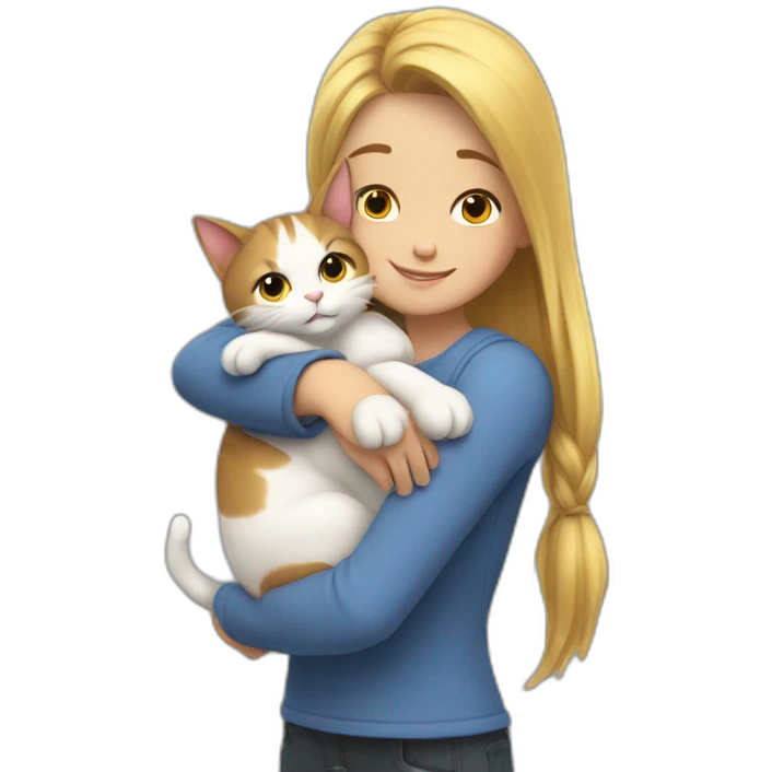 The cat hugs the girl emoji
