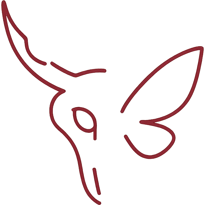 utmost minimal horror: extremely sparse red line art of minotaur-stoat skull with just 5-6 thin lines total suggesting broken horn, single eye, and hint of moth wings, almost entirely transparent/hollow, 95% empty space, severely incomplete outlines, absolute minimum red lines needed to barely suggest the horror creature emoji