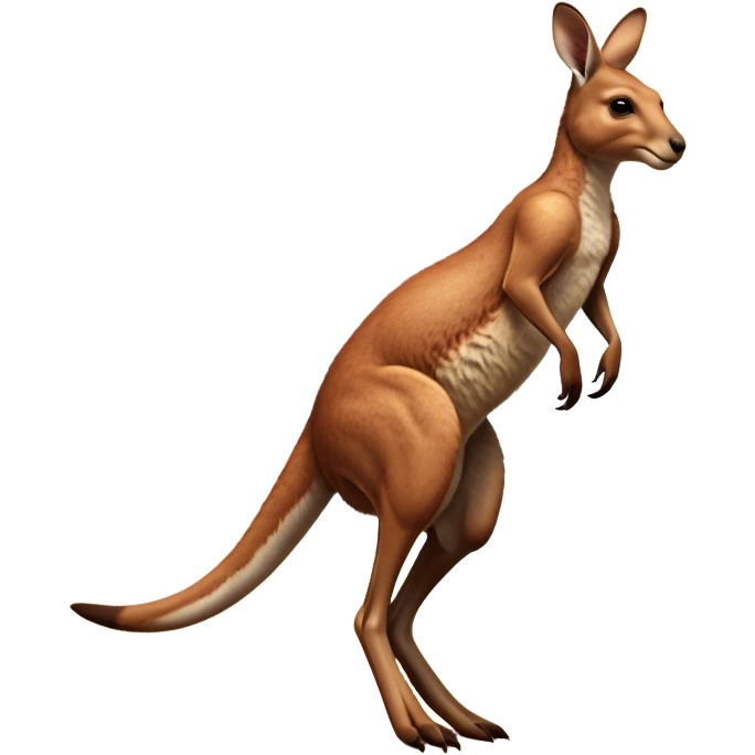 Full-body Australian Kangaroo – Cinematic-realistic Australian kangaroo, jumping with powerful hind legs and a muscular tail for balance. Its reddish-brown fur glows under the golden sunlight, ears perked and eyes alert.  emoji
