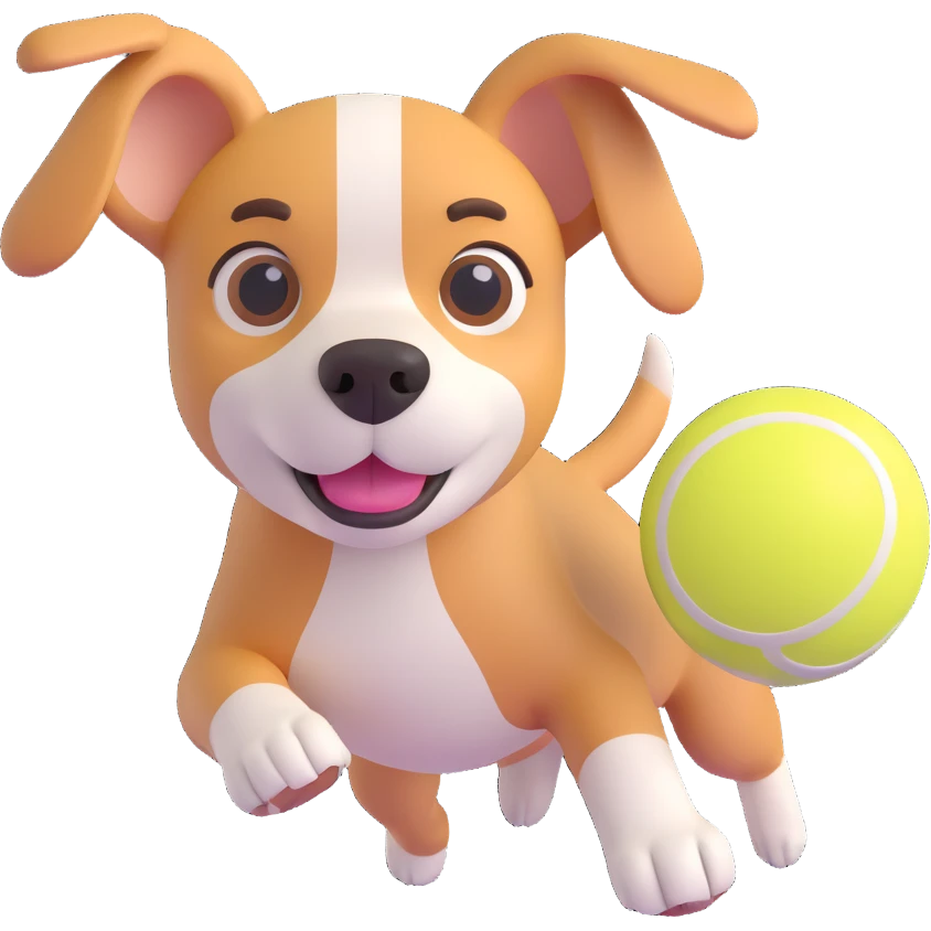 dog chasing ball in forrest, close up pose emoji