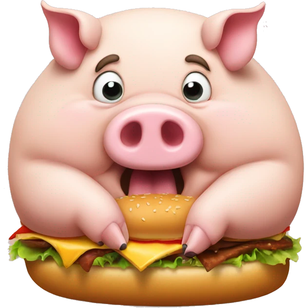 Really fat pig eating a hamburger emoji