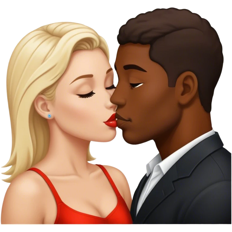 Bold black man and white woman kissing  emoji