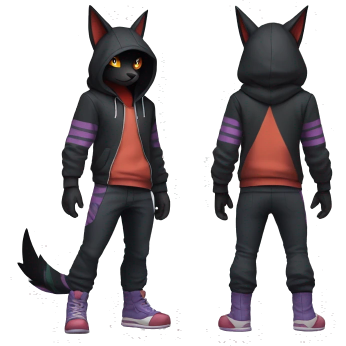 Cool Anthro Black Noibat-Quilava-Litten-Pokémon with edgy stripes and a hoodie Full Body emoji