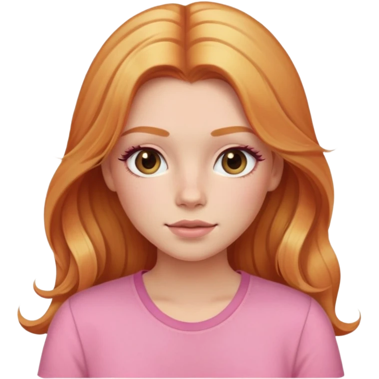 Ginger with blonde highlights long haired girl with lashes, blush, and pink shirt emoji