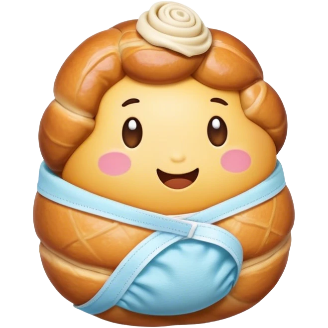 Sticky bun emoji with diaper on and rattle emoji