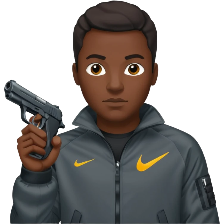 Black guy in nike tech pointing a gun emoji