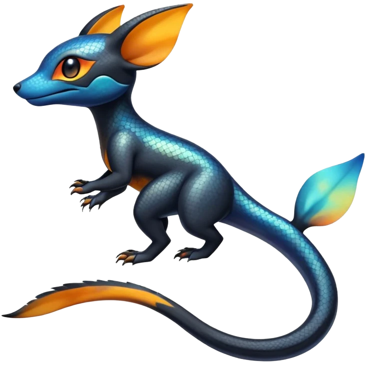 Colorful Iridescent Exotic Salandit-Aurorus-Umbreon-Fakémon-hybrid-creature (full body)  emoji