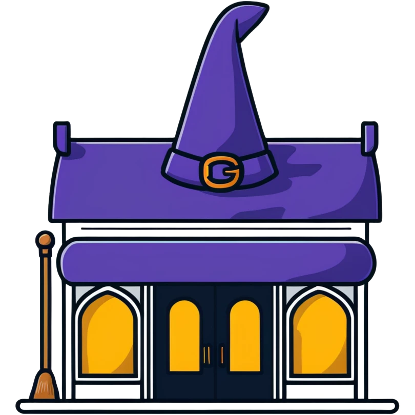 Minimalist wizard hat shop with basic storefront emoji