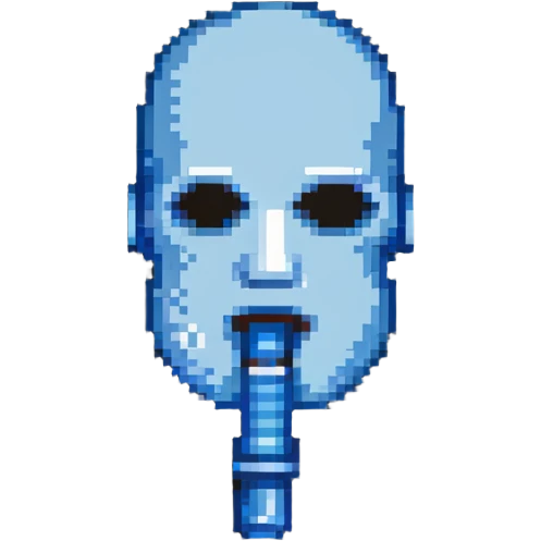 Pixelated blue mouthpiece with breathing tube and nose clip for VO2 max testing, no face emoji