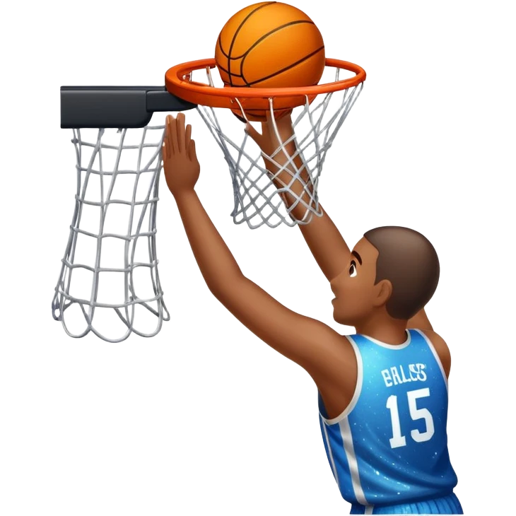 Basketball with sparkle effects around it as it passes through net, celebration moment, iOS emoji style emoji