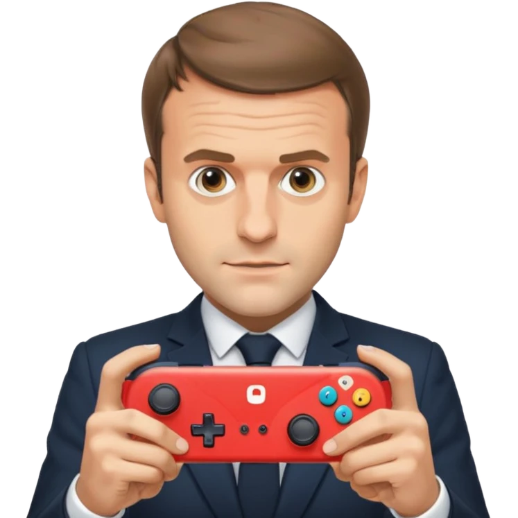 fais moi emmanuel macron avec une manete de switche dans les main emoji