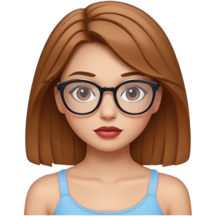 Hafif kahverengi saçlı, beyaz tenli, gözlüklü, crop giyinen ,dolgun dudaklı,makyajlı bir kiz emoji