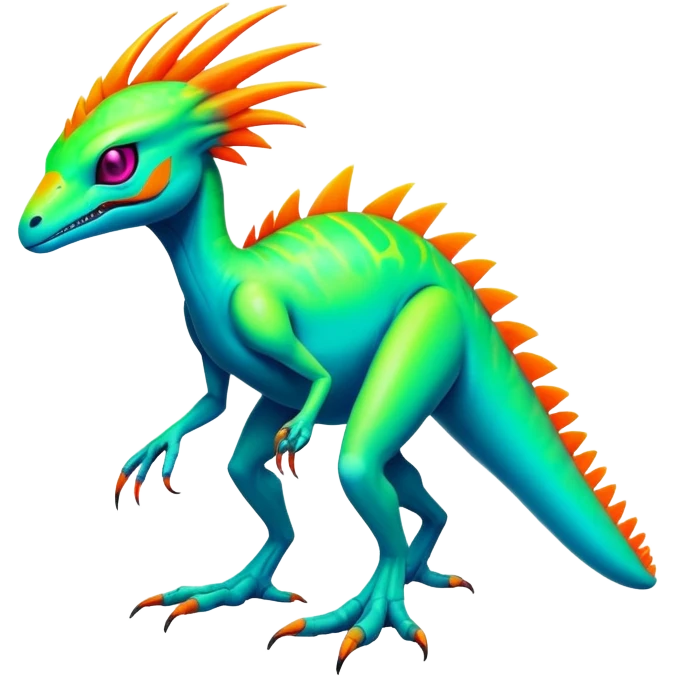 Tropical futuristic lush cool edgy neon Fionbri-Vernid-Elgyem-creature (full body) emoji