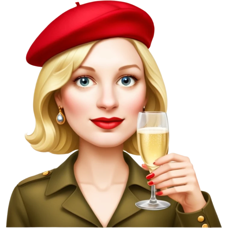 Modern French Woman with Red Beret and drinking champagne from a coup glass emoji