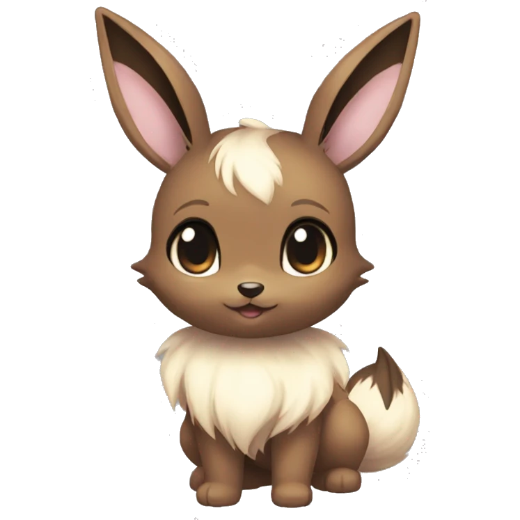 Kawaii Shiny Pastel Eevee with dark brown long emo hair covering her eyes Full Body emoji