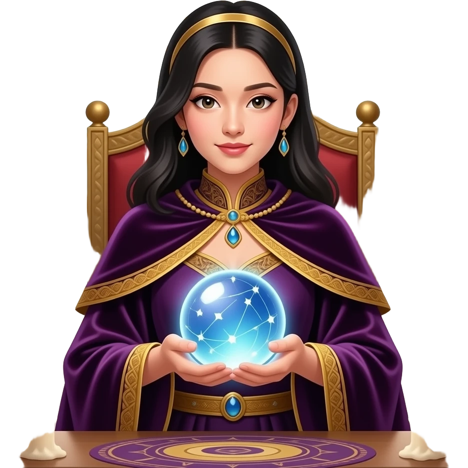 young asian woman fortune teller with orb wearing robe renaissance emoji