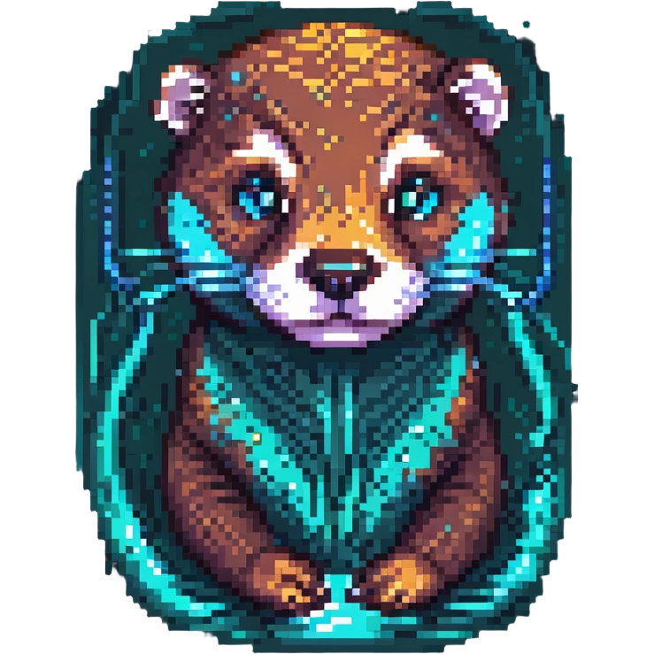 cute otter portrait with neural interface, neon reflections, pixel art, cyberpunk style emoji