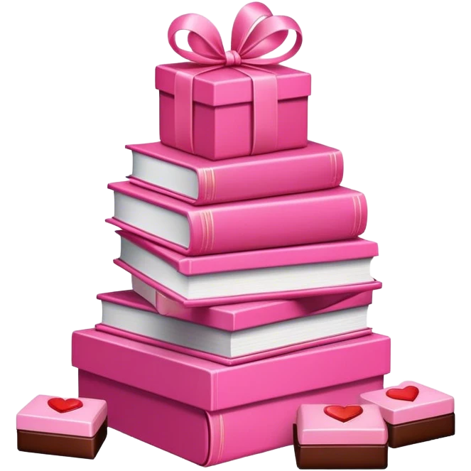 pink light romance books and chocolates emoji