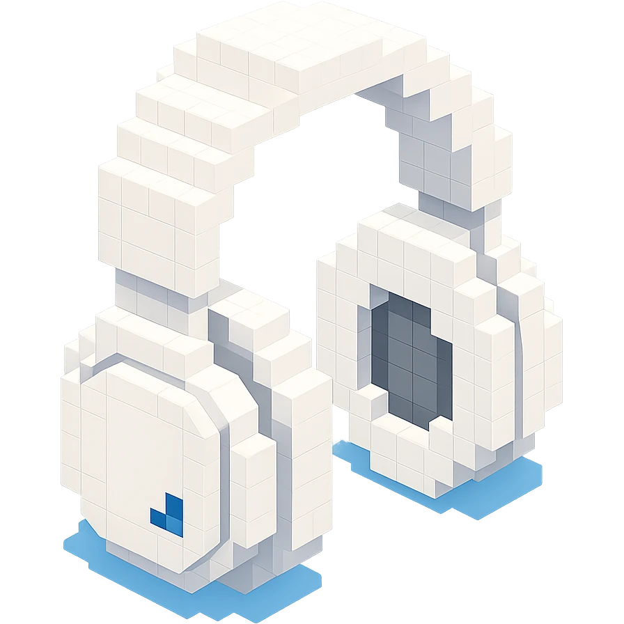 white Sony headphones, chunky and bold emoji