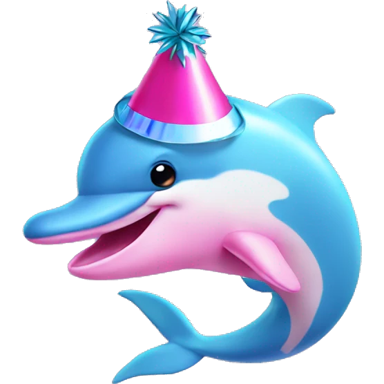 Pink dolphin with a party hat emoji