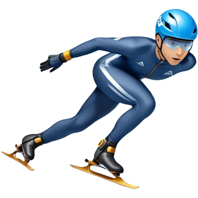 An icon showing a grand arena, snow-covered mountains in the distance, and a crisp blue sky with professional speed skater leaning into a turn on a polished ice track, dressed in a sleek suit and helmet. Transparent background highlights speed and precision. emoji